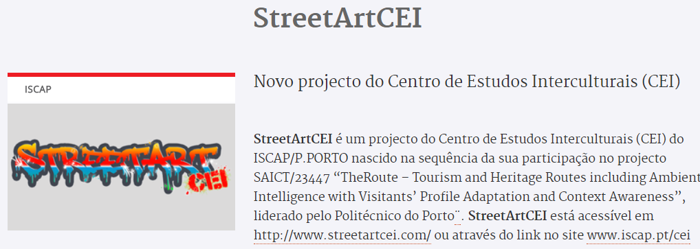 Projeto StreetArtCei é notícia no site do ISCAP