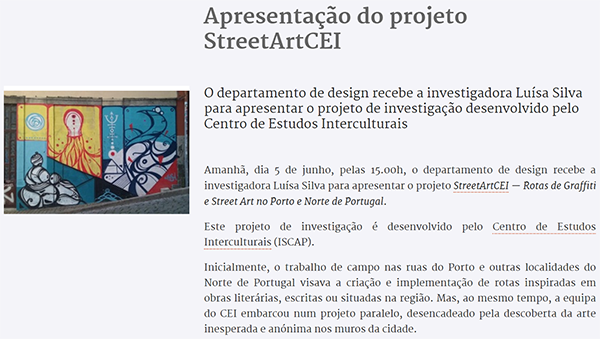 Apresentação do projeto StreetArtCEI na ESMAD